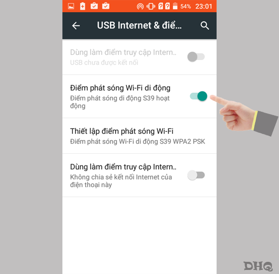 Chọn bật lên điểm phát sóng Wi-Fi di động